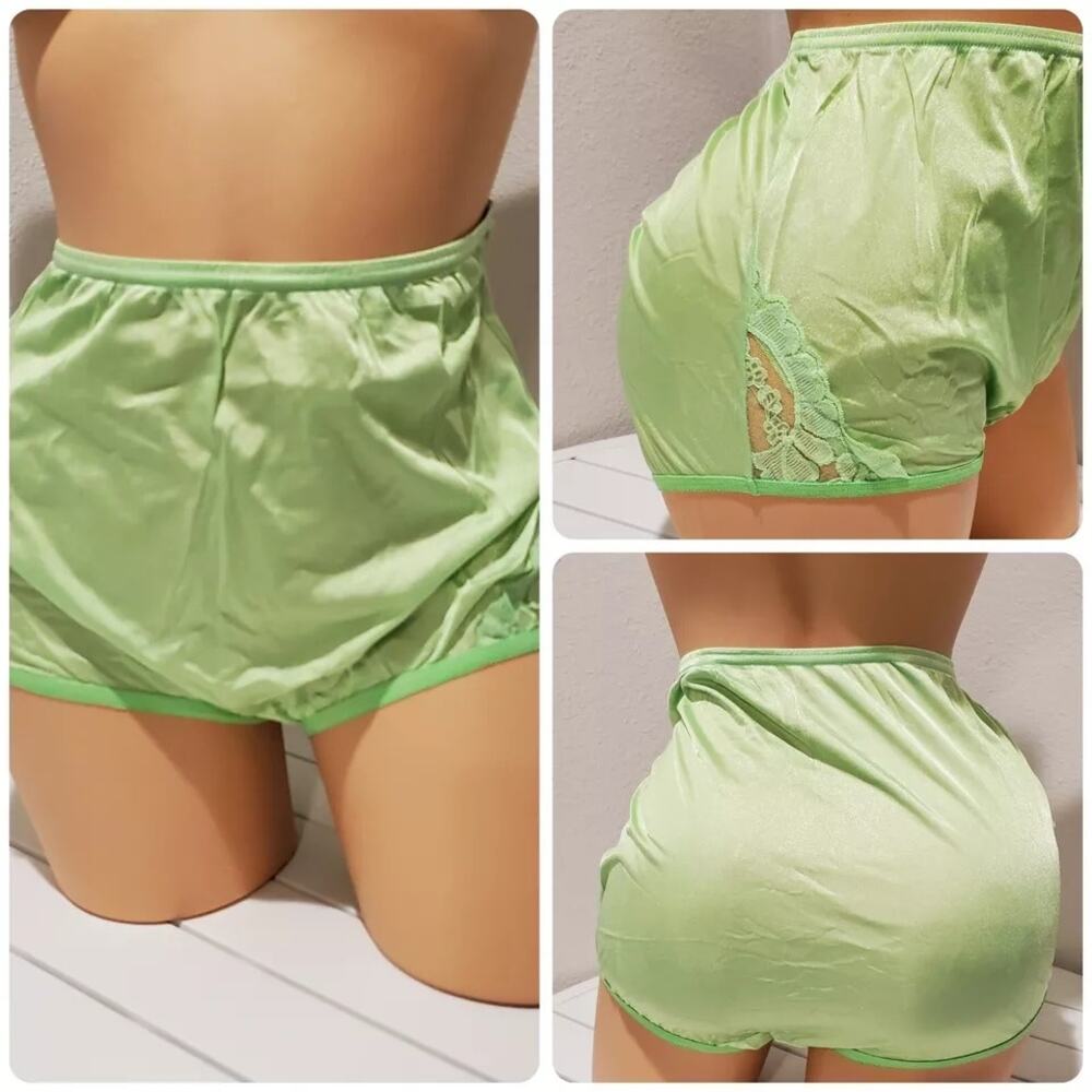 Vanity Fair Lace Nouveau Nylon Full Cut Panty Lace Shiny Arctic Lime Green 7/L